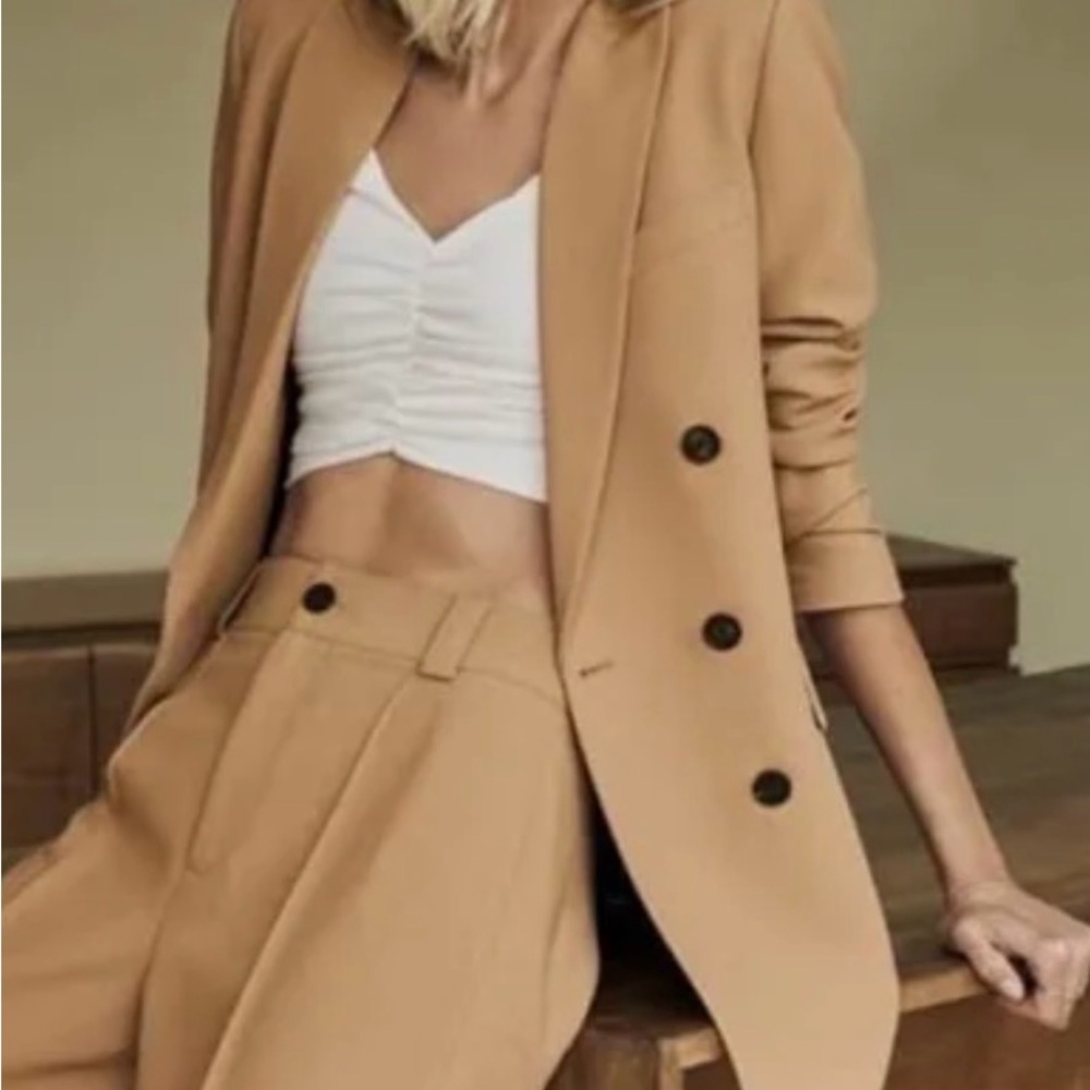 Double-Breasted Tan Blazer